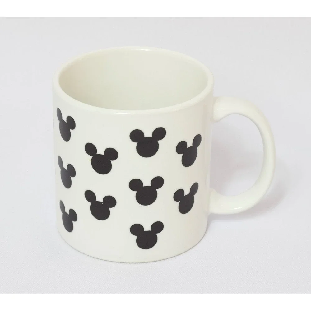 Disney White Black Mickey Mouse Silhouette Logo Icon Head‎ & Ears Coffee Mug Cup